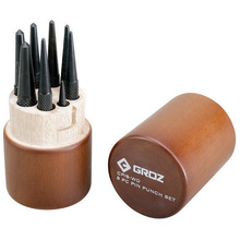 CP/8/WD/ST GROZ CENTRE PUNCH SET, IN ROUND WOODEN CASE, 8 PCE