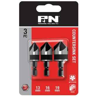 COUNTERSINK HCS QUICKBIT ROSE HEAD SET 13,16,19MM 3PC P&N