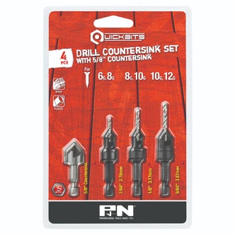 DRILL HSS & COUNTERSINK QUICKBIT SET 4PC P&N