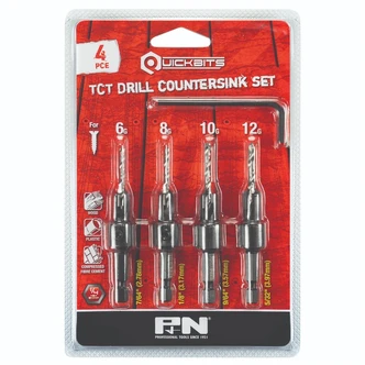 DRILL TCT & COUNTERSINK TCT QUICKBIT SET 4PC P&N