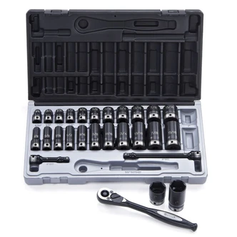 27 Piece 3/8 Drive 6-Point Imperial, Standard & Deep Socket Set