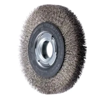 POS WHEEL BRUSH WIDE CRIMPED RBU DIA. 150x25x50.8mm HOLE STAINLESS STEEL WIRE DIA. 0.30 BENCH GRINDER