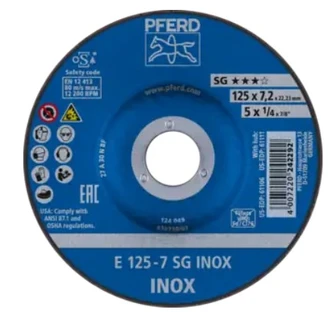 GRINDING WHEEL E 125X7.2x22.23mm PERFORMANCE LINE SG INOX FOR STAINLESS STEEL - 10PK