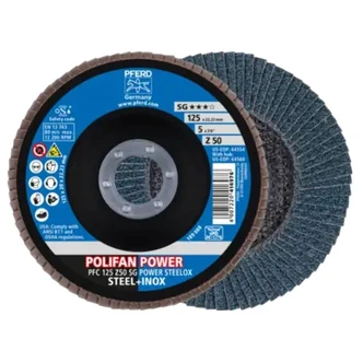 POLIFAN POWER FLAP DISC PFC 125x22.23mm CONICAL Z50 PERFORMANCE LINE SG STEELOX FOR STEEL/STAINLESS STEEL - 10PK