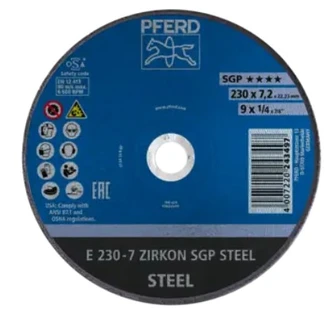 GRINDING WHEEL E 230X7.2x22.23mm ZIRKON SPECIAL LINE SGP STEEL FOR STEEL - 10PK