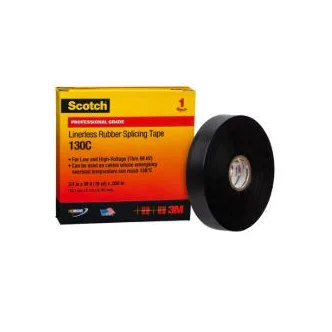 Scotch® Linerless Rubber Splicing Tape 130C, 3/4 in x 30 ft, Black, 24 rolls/Case