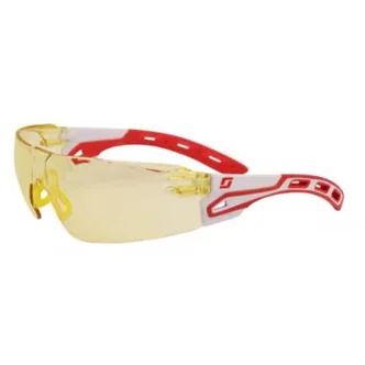 3M™ Helios Safety Spectacle S9157, Anti-Scratch/Anti-Fog Coating (HCAF), Vented, White/Red Frame, Distinction Lens, 120 ea/Case