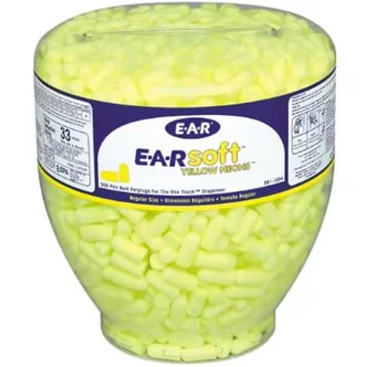 3M™ E-A-Rsoft™ Yellow Neons™ Earplugs 391-1005, Uncorded, in One Touch™ Dispenser Refill Bottle, Large Size, 1600 Pair/Case