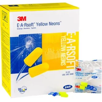 3M™ E-A-Rsoft™ Yellow Neons™ Earplugs 311-1251, Corded, Poly Bag, Large Size, 200 Pair