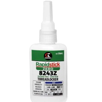 Rapidstick™ Zero Threadlocker (8243), Oil Tolerant, Blue, 50ml Bottle - ZERO Hazard Symbols (12PK)
