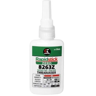 Rapidstick™ Zero Threadlocker (8263), Oil Tolerant, Red, 50ml Bottle - ZERO Hazard Symbols (12PK)