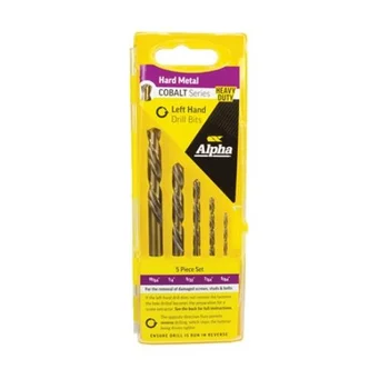 5 Piece Left Hand Cobalt Drill Set  -Sizes: 5/64 to 19/64