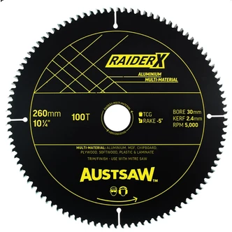 Austsaw RaiderX Aluminium Multi Material Blade | 260mm x 30 x 100T