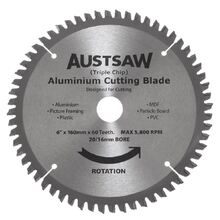 Austsaw - 160mm (6 1/4in) Aluminium Blade Triple Chip - 20/16mm Bore - 60 Teeth