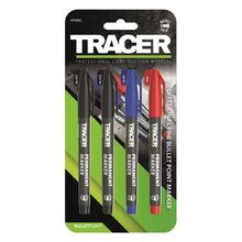 Tracer Permanent Marker Set | 4 Pack (2x Black / 1x Blue / 1x Red)
