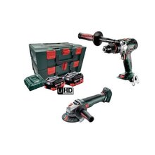 METABO 2 PIECE COMBO, PADDLE SWICH WB18 LT 125MM GRINDER & 130NM HAMMER DRILL. INCLUDES 2 X 5.5AH BATTERIES CHARGER AND HARD CASES