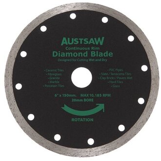 Austsaw - 150mm(6in) Diamond Blade Continuous Rim - 20mm Bore - Continuous