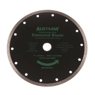 Austsaw - 200mm(8in) Diamond Blade Continuous Rim - 25/22.2mm Bore - Continuous