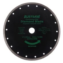 Austsaw - 250mm(10in) Diamond Blade Continuous Rim - 25/20mm Bore - Continuous