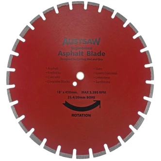 Austsaw - 450mm(18in) Diamond Blade Segmented Asphalt - 25.4mm Bore - Asphalt