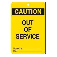 BRADY CAUTION OUT OF SERVICE TAG PK100 BLK/YLW CARD