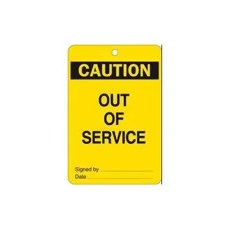 BRADY CAUTION OUT OF SERVICE TAG PK100 BLK/YLW CARD