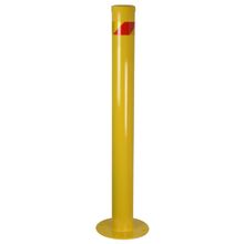 Yellow Steel Bollard with reflective red stripe, 1000mm