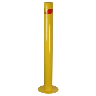 Yellow Steel Bollard with reflective red stripe, 1000mm