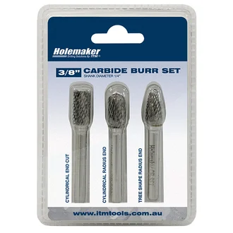 HOLEMAKER CARBIDE BURR SET, BLISTER PACK, 3PCE SB3, SC3, SF3,