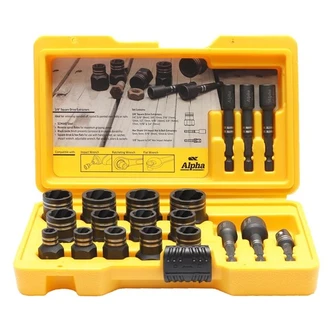 Alpha Damaged Nut and Bolt Extractor Set Metric and SAE 1/4in and 3/8in Drive - 19 Piece Set