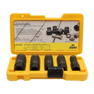 Alpha Damaged Nut and Bolt Extractor Set Metric 3/8in Drive Deep - 5 Piece Set