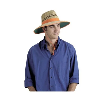 Straw Hat - Orange Band/ Green Under Brim. Size XS