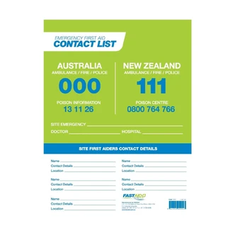 FastAid First Aid Contacts List 600 x 400mm