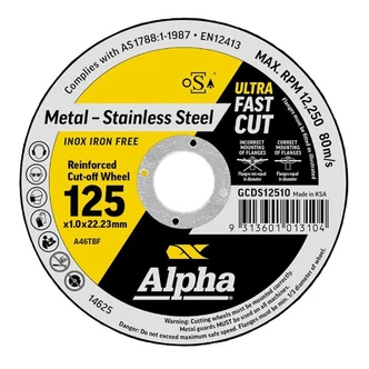 Cutting Disc 125 x 1mm Alpha Tub (Pk 100) Bonus 29-721B Snips