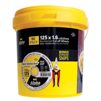Cutting Disc 125 x 1.6mm Alpha Tub (Pk 90) Bonus 29-721B Snips