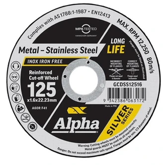 Alpha SLAB | Cutting Disc 125x1.6mm Silver Series x100 Pack