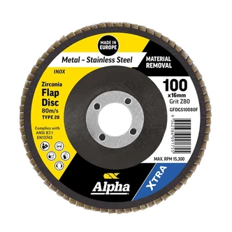 Flap Disc 100mm Z80 Grit Zirconia Type 28 Flat Xtra Bulk,10PK
