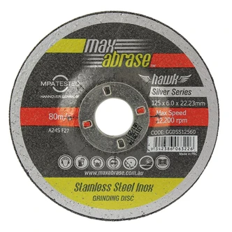 Maxabrase 125 x 6.0mm Grinding Disc - Stainless Silver Series (Box 10)