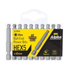 HEX 5 x 50mm Ball End Power Bit - Handipack (x10)