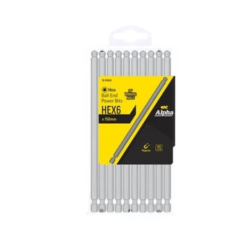 HEX 6 x 150mm Ball End Power Bit - Handipack (x10)