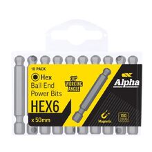 HEX 6 x 50mm Ball End Power Bit - Handipack (x10)