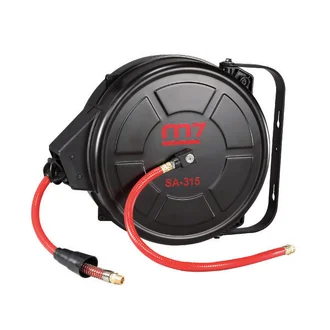 M7 AIR HOSE REEL, H.D. WALL MOUNT METAL CASE, 8MM ID X 12MM OD PU HOSE, 15M 5.3kg