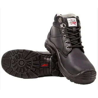 BATHURST - Cougar 6" Black Leather Lace Up Collar Boot Steel Toe