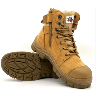 BUNDABERG - Cougar 8" Wheat Lace Up Side Zip With Scuff Cap Composite Toe