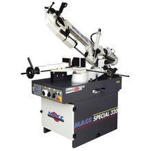 MACC BANDSAW, 230MM CAP, SWIVEL HEAD, RH MITRE, 2 SPEED 415V 3PH, HYD DOWNFEED