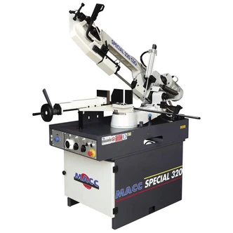 MACC BANDSAW, 230MM CAP, SWIVEL HEAD, RH MITRE, 2 SPEED 415V 3PH, HYD DOWNFEED
