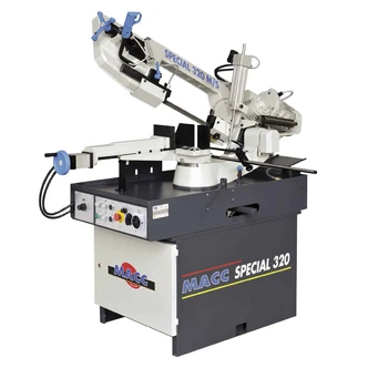 MACC BANDSAW, SEMI AUTO, 230MM CAP, SWIVEL HEAD, RH MITRE, 2 SPEED 415V 3PH