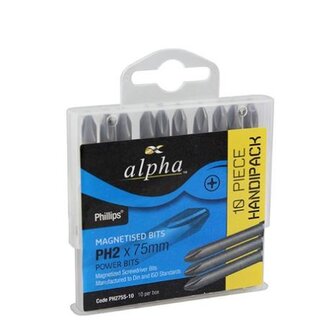 PH2 x 100mm Phillips Ribbed Power Bits - Handipack (x10)