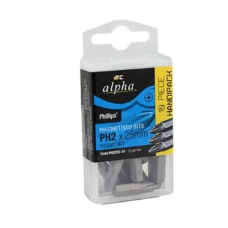 PH2 x 25mm Phillips Ribbed Insert Bits - Handipack (x10)