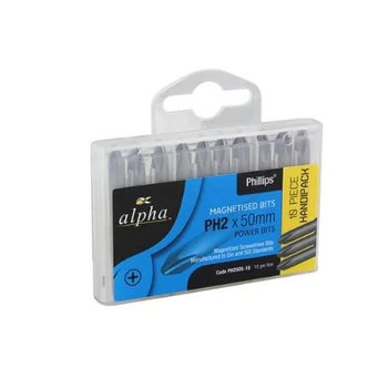 PH2 x 50mm Phillips Ribbed Power Bits - Handipack (x10)